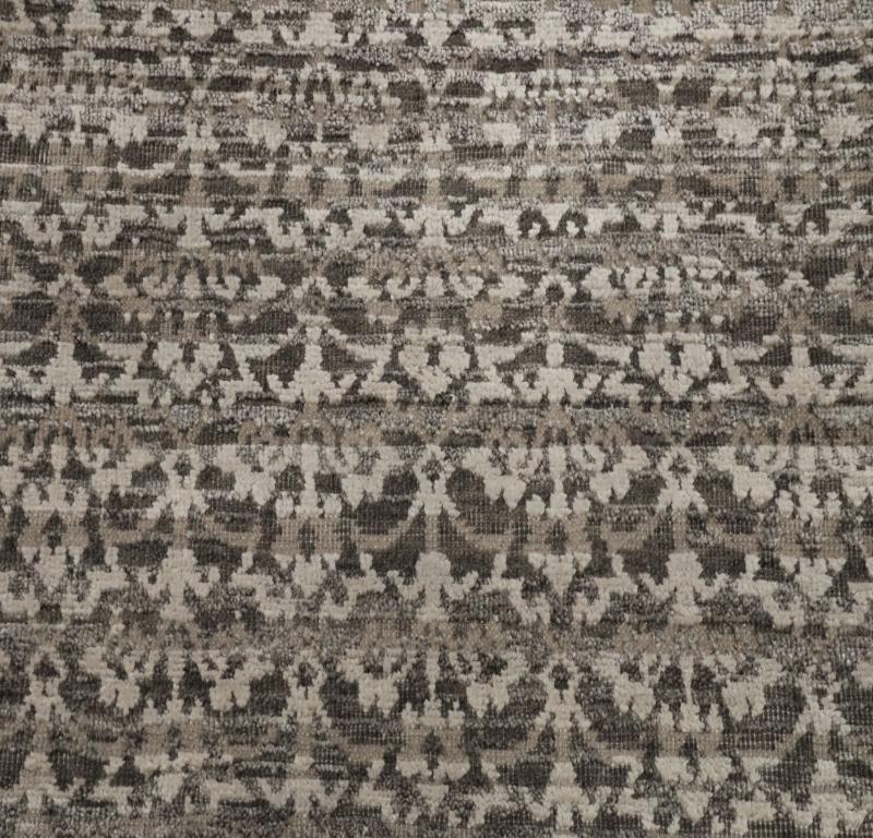 Annodato a mano Tappeto Runner India Modern - Lana Marrone Avorio Design - 94275 in vendita