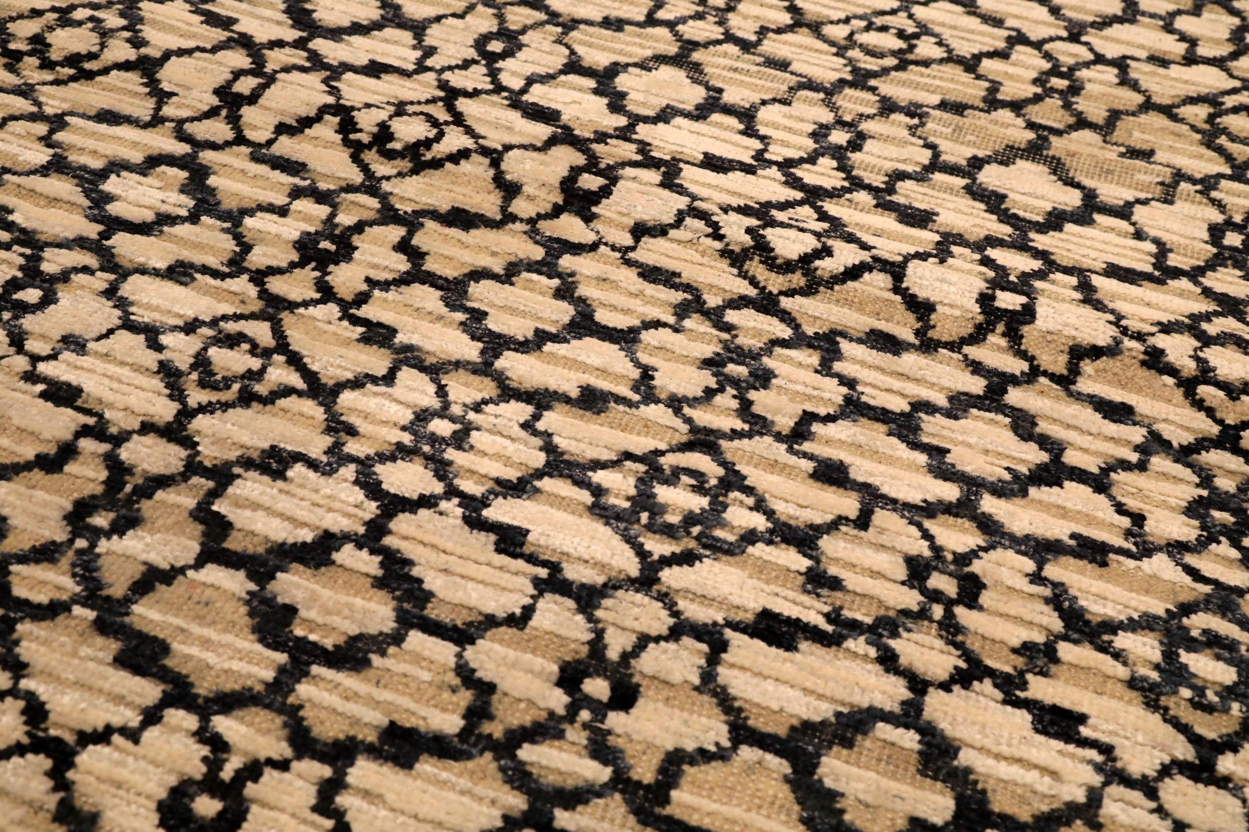 India Modern Runner Rug - Wool Brown Ivory Yellow Design - 94051 (Moderne) im Angebot
