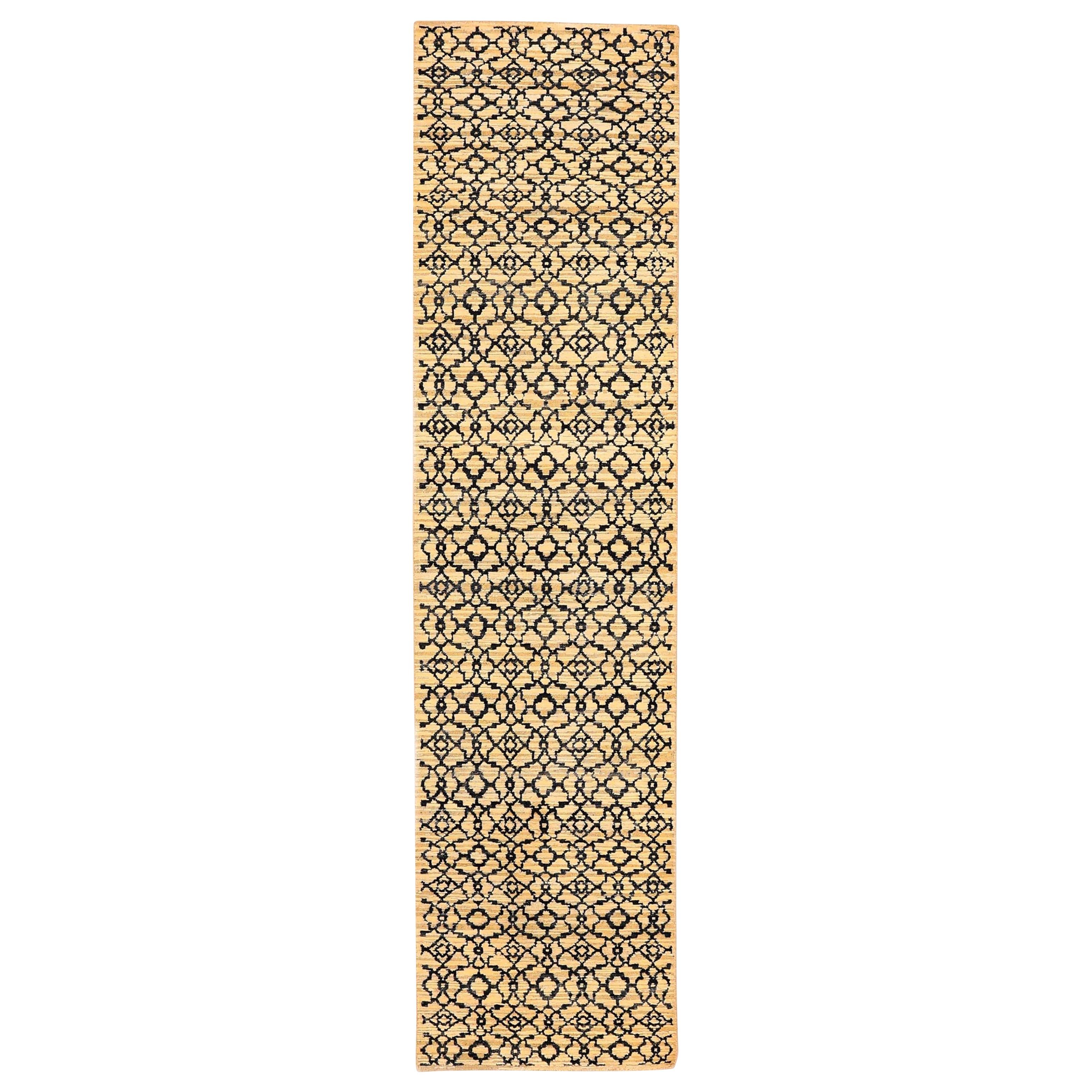 India Modern Runner Rug - Wool Brown Ivory Yellow Design - 94051 im Angebot