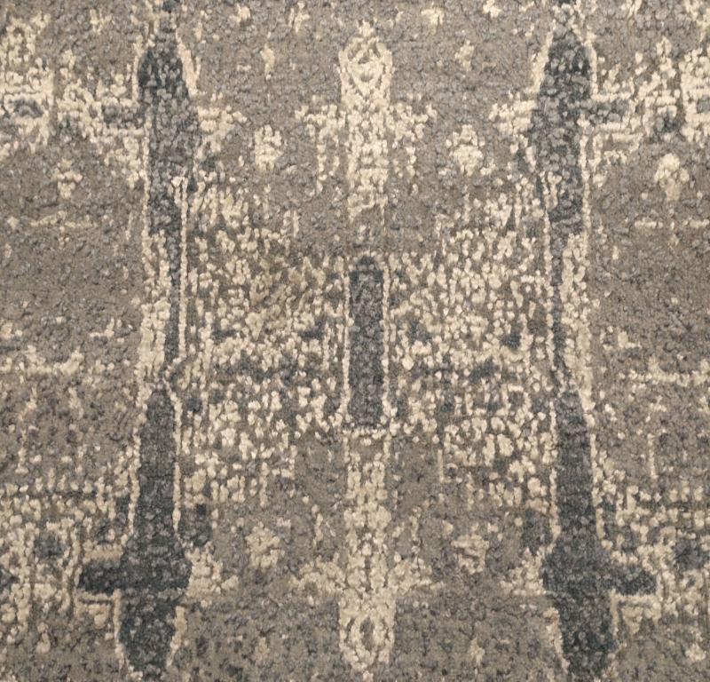 Moderner indischer Läufer aus Wolle - grau- elfenbeinfarbenes Design - 94274 im Zustand „Hervorragend“ im Angebot in Dallas, TX