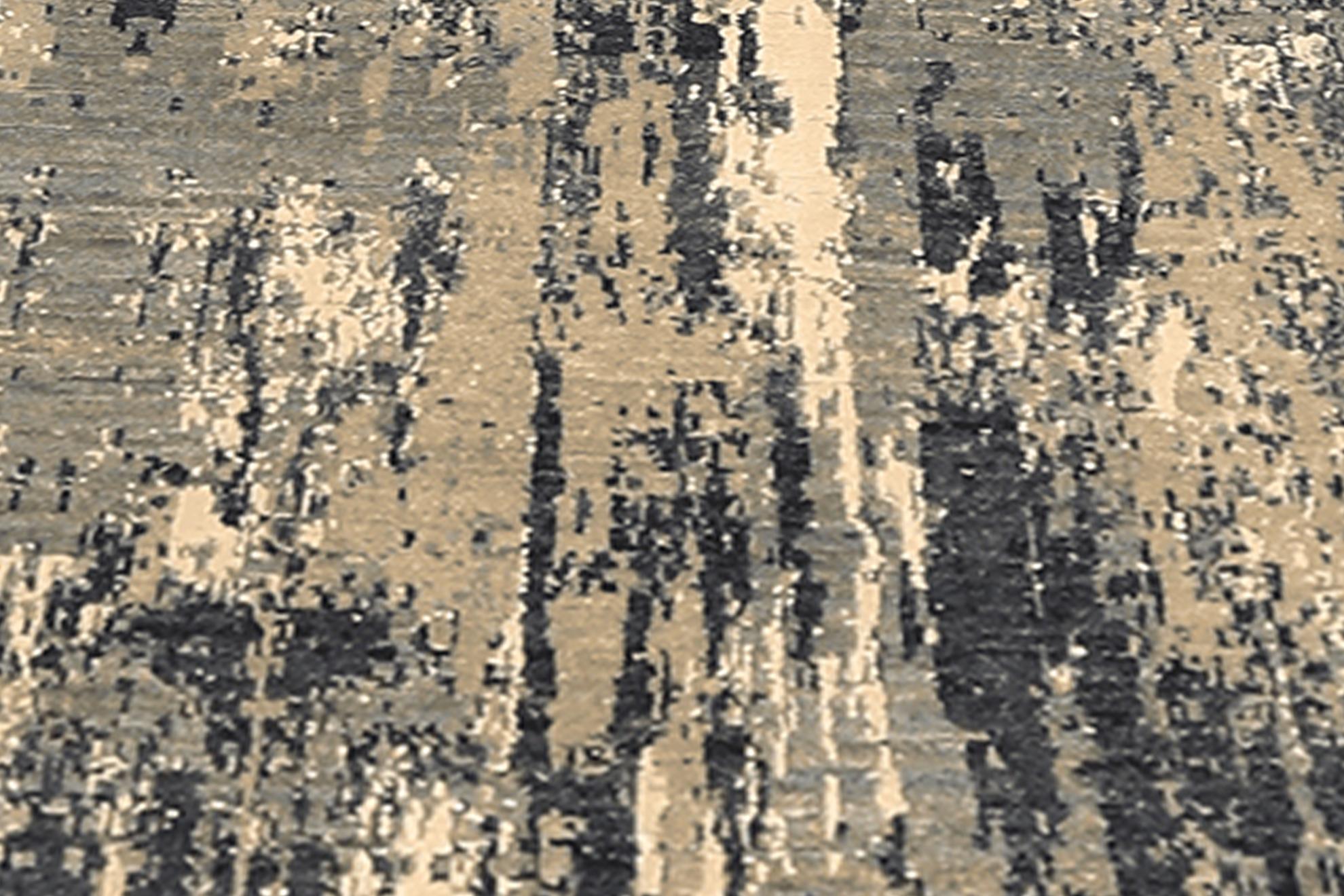 Moderner indischer Läufer aus Wolle - grau- elfenbeinfarbenes Design - 94279 im Zustand „Hervorragend“ im Angebot in Dallas, TX