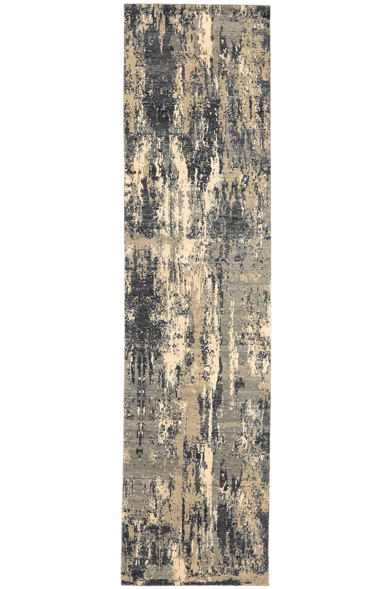 Moderner indischer Läufer aus Wolle - grau- elfenbeinfarbenes Design - 94279 (20. Jahrhundert) im Angebot