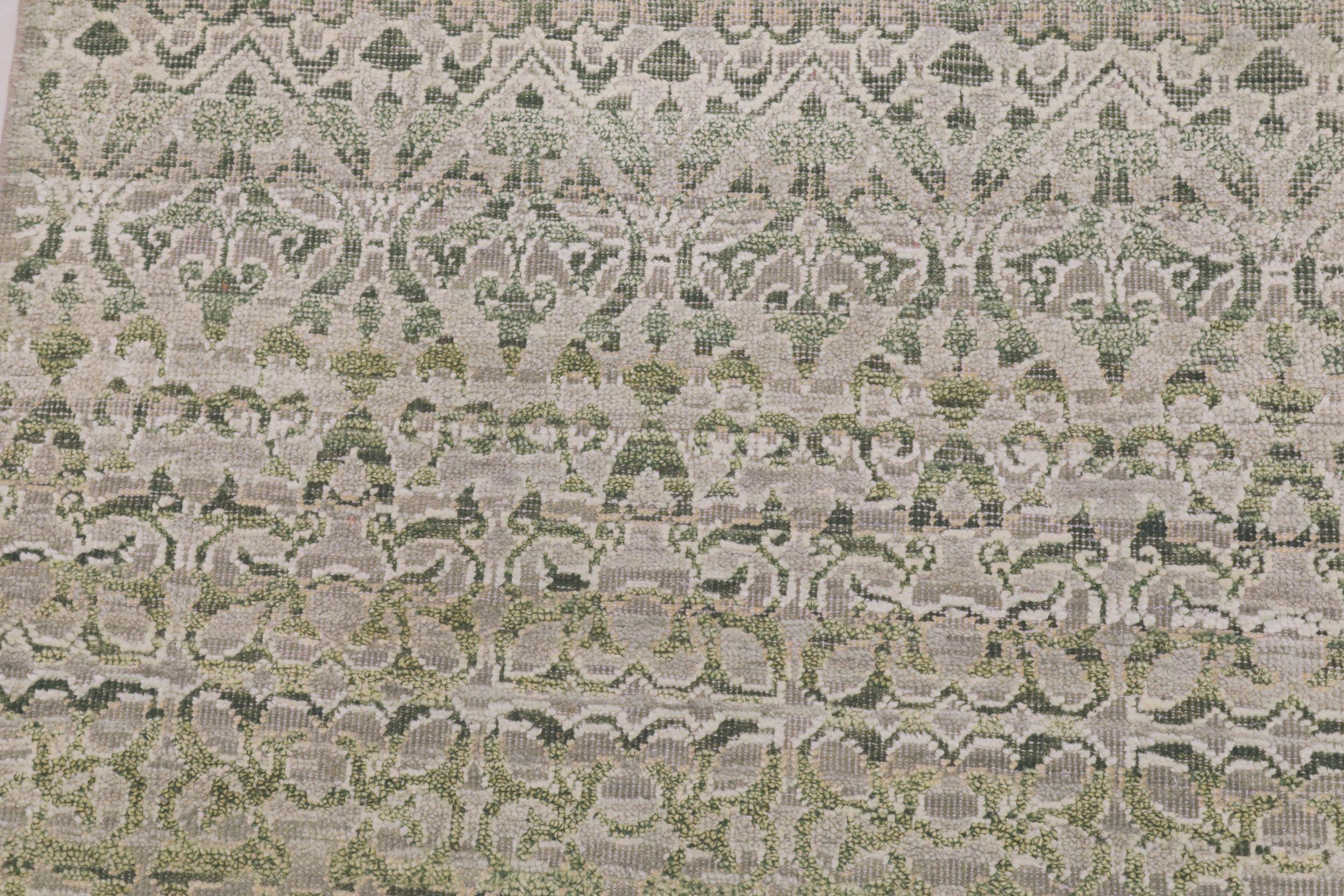 Alfombra Corredera Moderna India - Lana Verde Diseño Marfil - 94189 Anudado a mano en venta