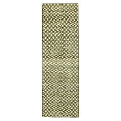 Moderner indischer Läufer - Wolle Grün Elfenbein Design - 94191