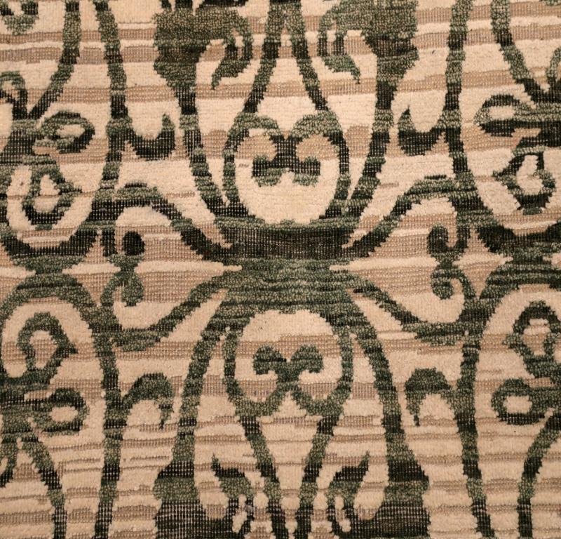 Moderner indischer Läufer - Wolle Grün Elfenbein Design - 94267 im Zustand „Hervorragend“ im Angebot in Dallas, TX