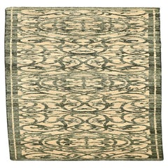 Vintage India Modern Runner Rug - Wool Green Ivory Design - 94267
