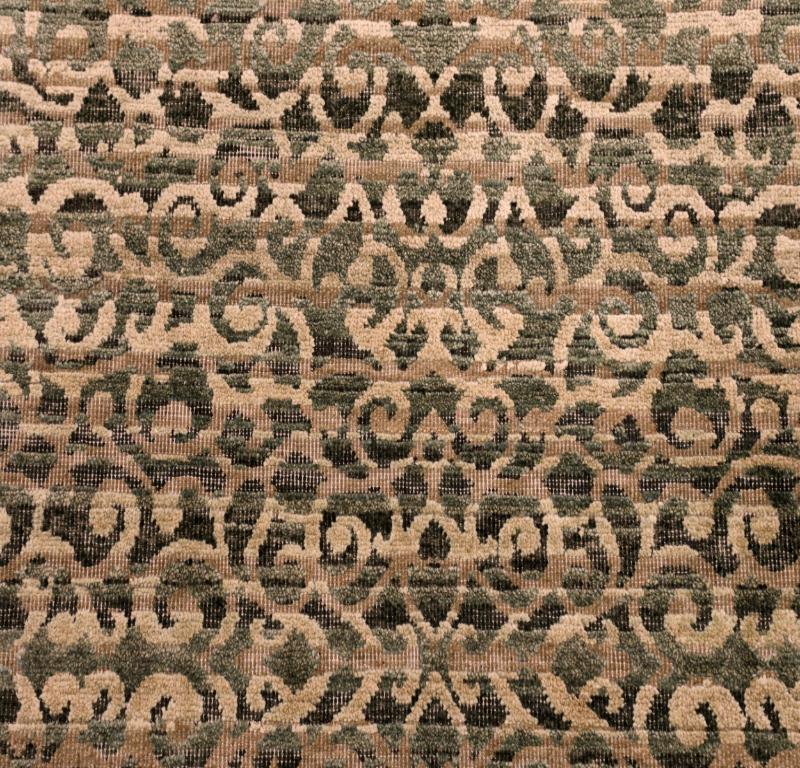 Moderner indischer Läufer - Wolle Grün Elfenbein Design - 94271 im Zustand „Hervorragend“ im Angebot in Dallas, TX