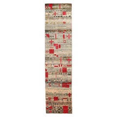 Tappeto Runner moderno dell'India - Disegno in lana verde avorio rosso - 94217