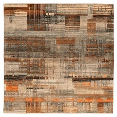 India Modern Small Rug - Wool Black Gray Ivory Orange Design - 94254