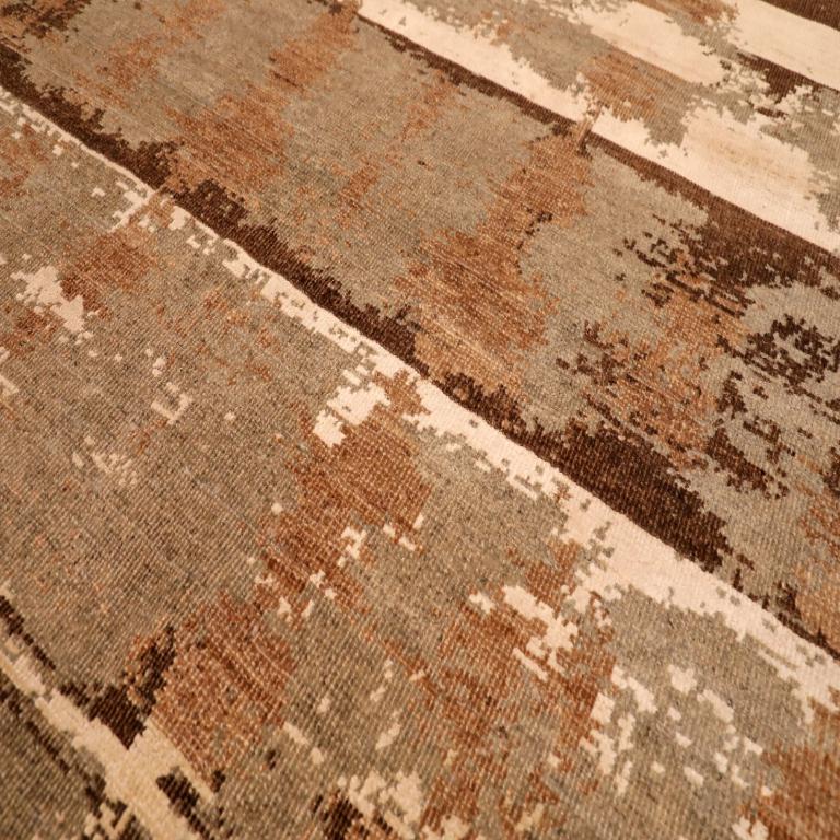 India Modern Small Rug - Wool Brown Ivory Design - 94249 (Moderne) im Angebot