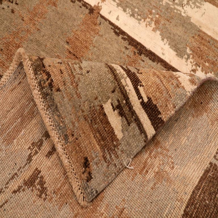 India Modern Small Rug - Wool Brown Ivory Design - 94249 (Indisch) im Angebot