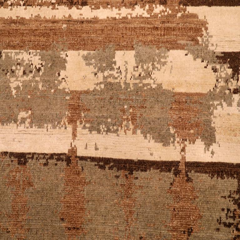 India Modern Small Rug - Wool Brown Ivory Design - 94249 im Zustand „Hervorragend“ im Angebot in Dallas, TX