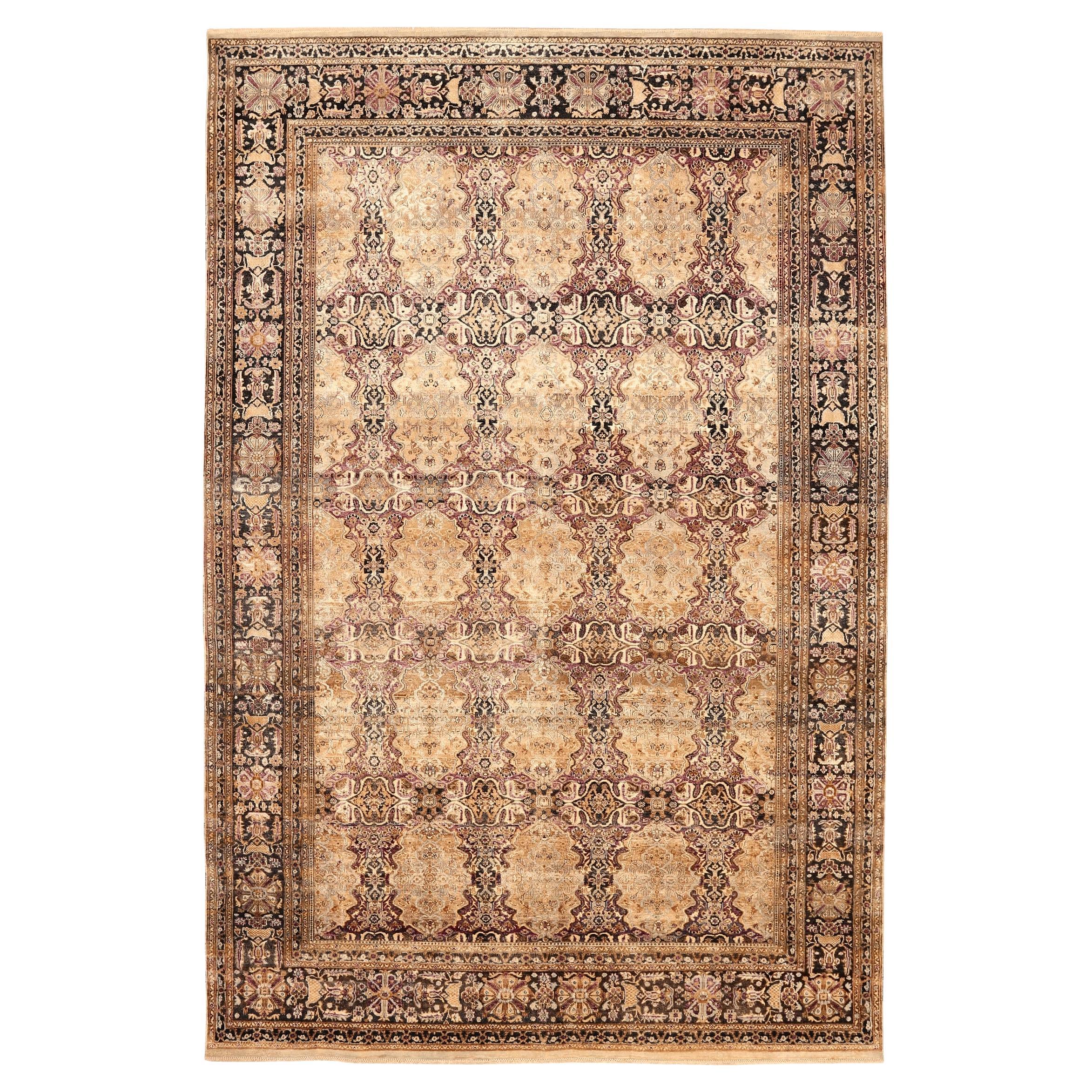 Tapis de sol Inde MOHTASHAM - Laine Brown Ivoire Rouge Jaune - 94178