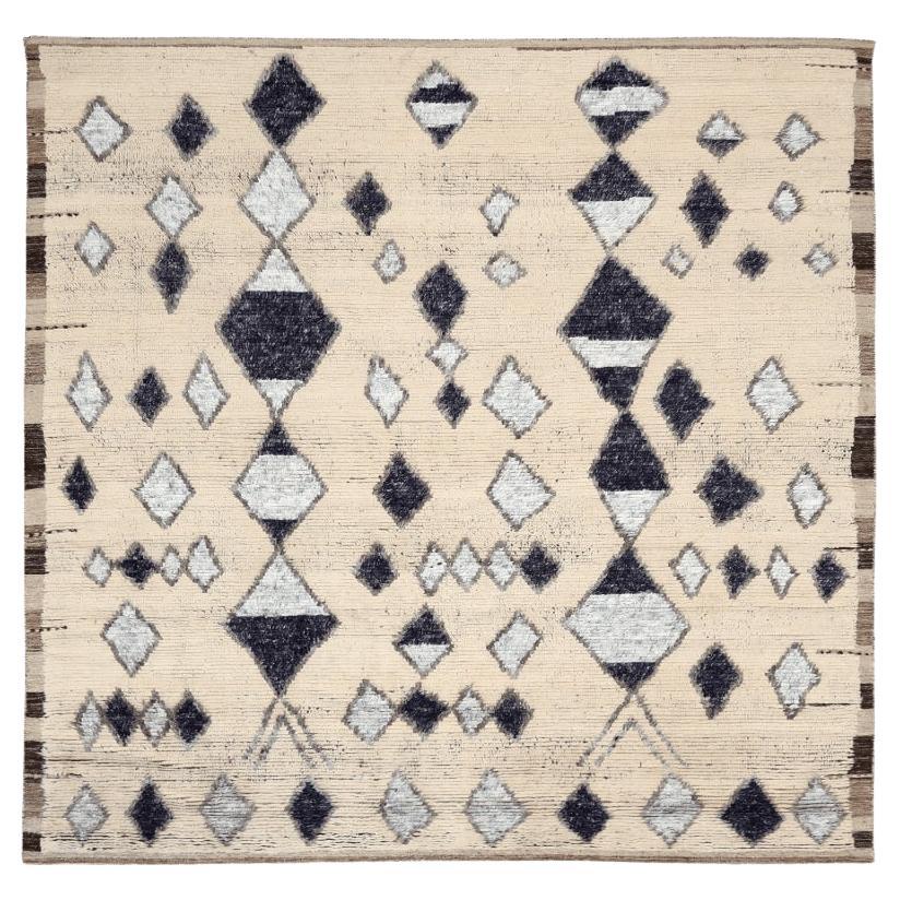 Marokkanische Teppiche aus Indien - Wolle in Schwarz und Weiß, Elfenbein, Design - 94507