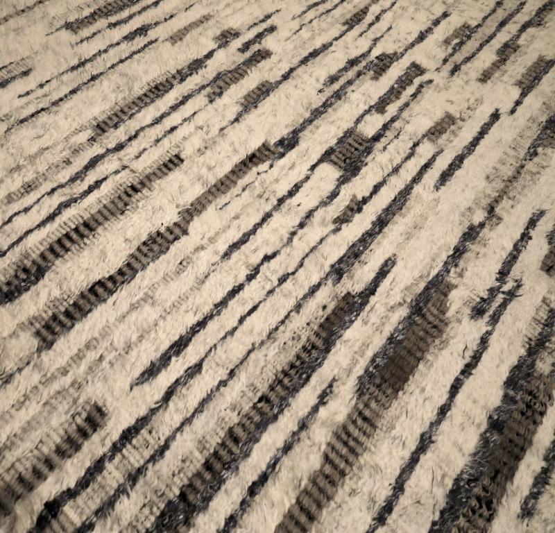 Moderno Tappeti India Moroccan Area Rugs - Lana Nero Marrone Avorio Design - 94528 in vendita