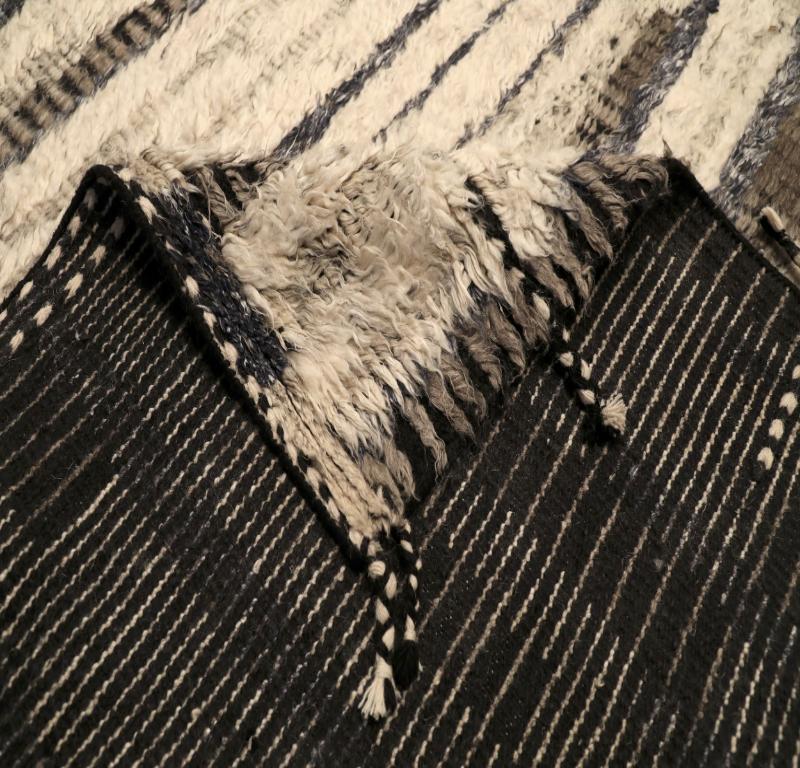 Indiano Tappeti India Moroccan Area Rugs - Lana Nero Marrone Avorio Design - 94528 in vendita