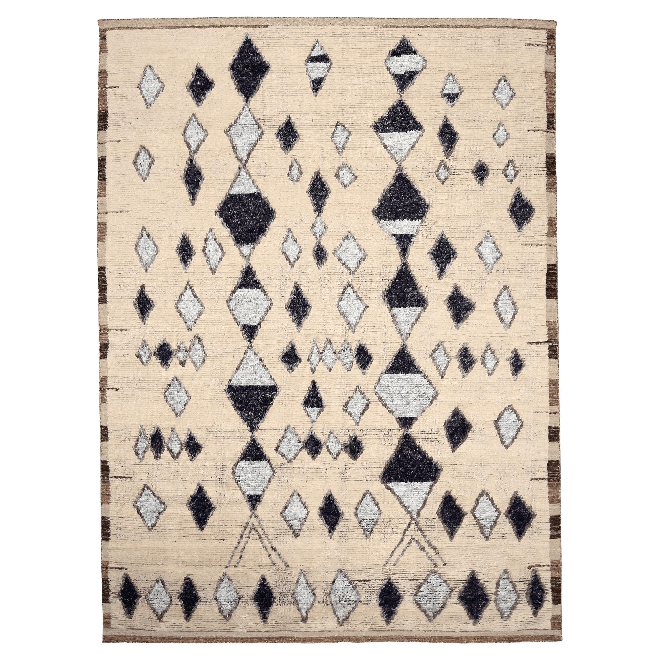 Tapis de sol marocain de l'Inde - Laine Noir Design/One - 94509