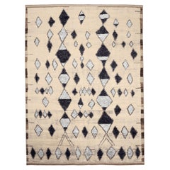 India Moroccan Area Rugs - Wool Black Ivory Design - 94509