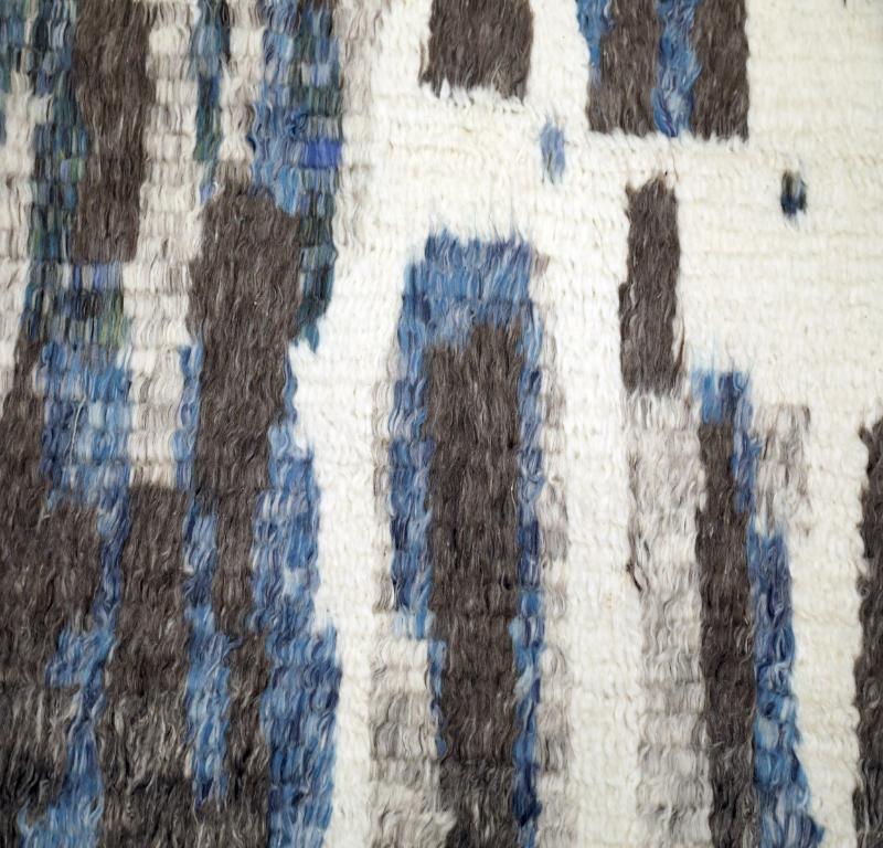 Hand-Knotted India Moroccan Area Rugs - Wool Blue Brown Ivory Design - 94500 For Sale