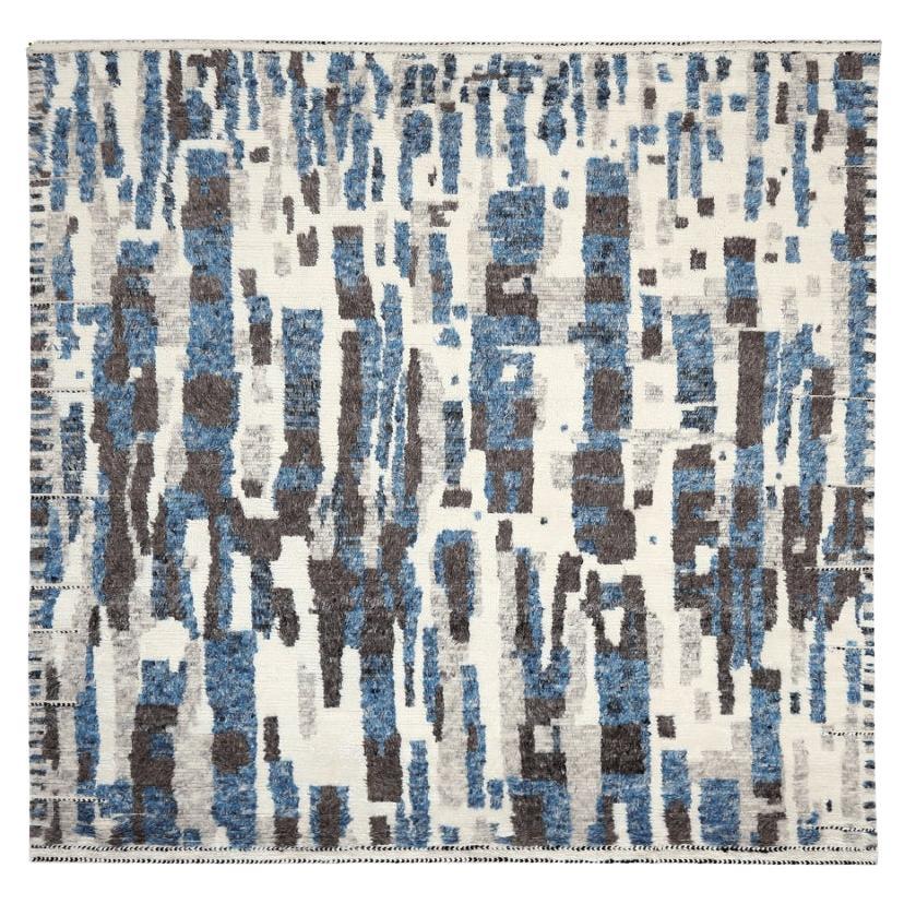 India Moroccan Area Rugs - Wool Blue Brown Ivory Design - 94500