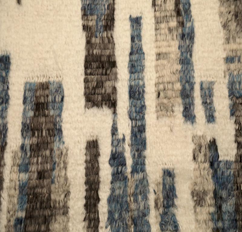 Hand-Knotted India Moroccan Area Rugs - Wool Blue Brown Ivory Design - 94519 For Sale