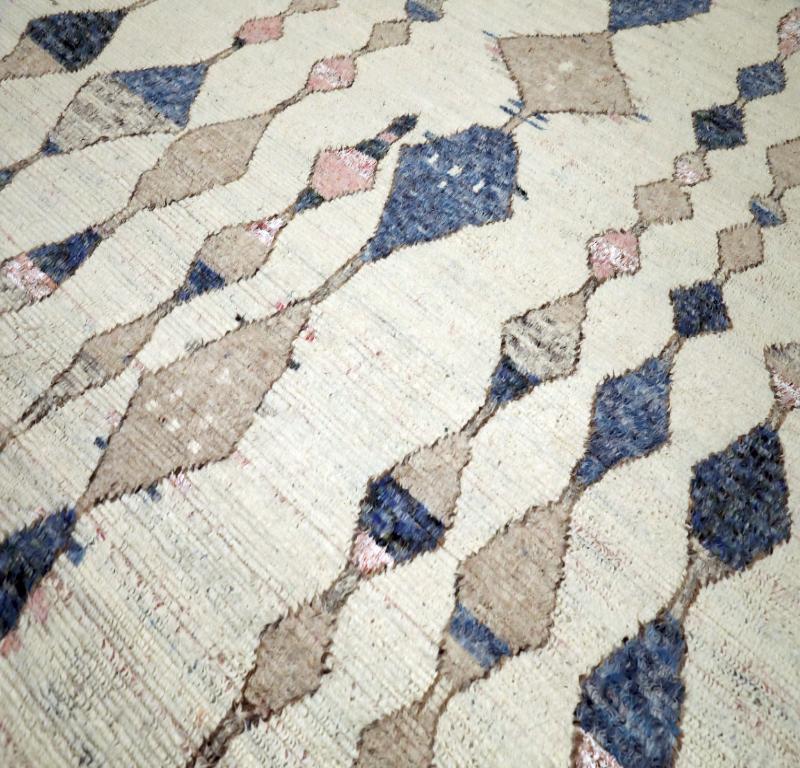 Moderno Tappeti India Moroccan Area Rugs - Lana Blu Marrone Avorio Rosa Design - 94498 in vendita