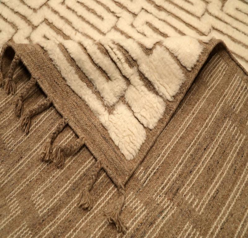 Indiano Tappeti India Moroccan Area Rugs - Lana Marrone Avorio Design - 94454 in vendita