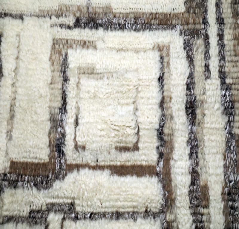 India Alfombras Marroquíes - Lana Marrón Diseño Marfil - 94506 Anudado a mano en venta