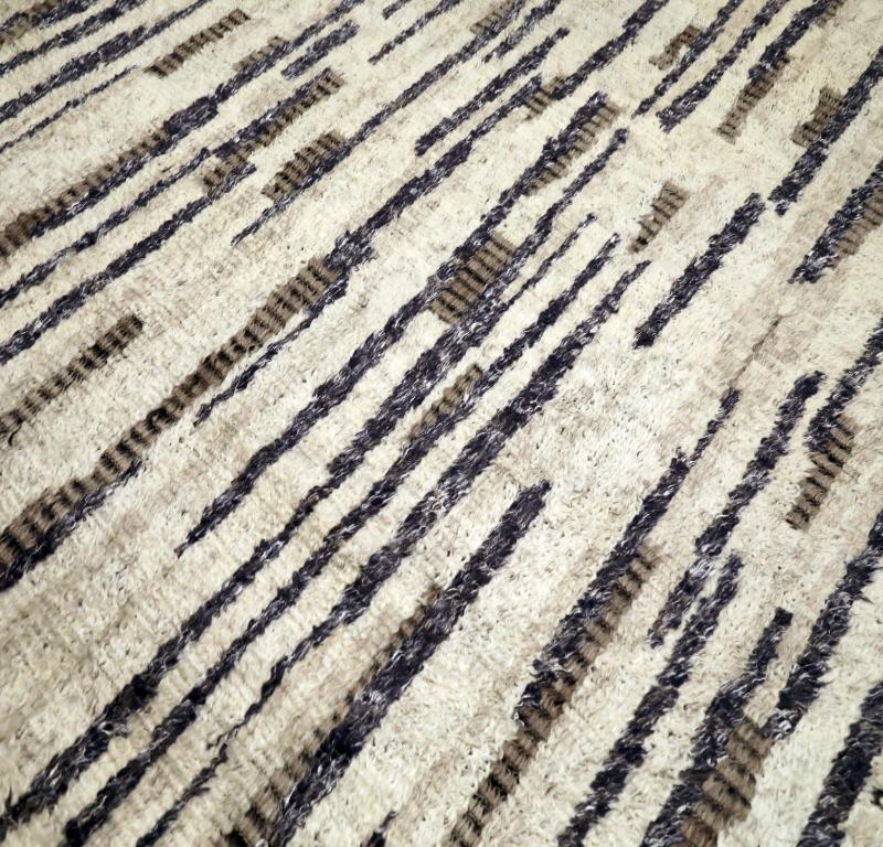 Moderne Tapis de sol marocain de l'Inde - Laine Brown Design/One - 94508 en vente
