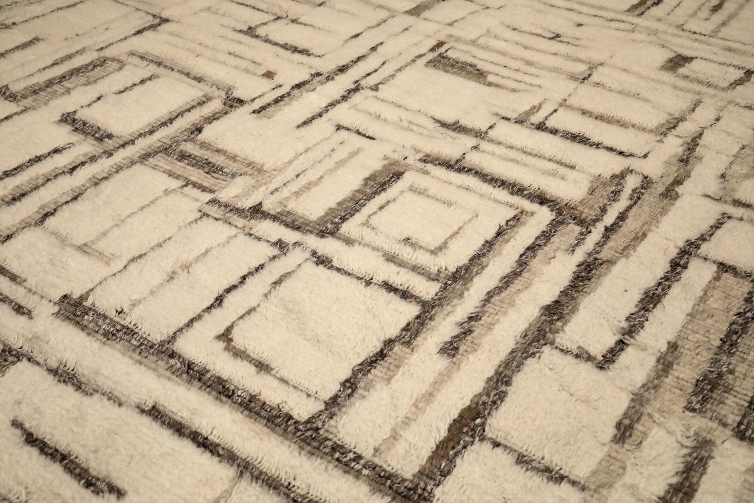 Moderno Tappeti India Moroccan Area Rugs - Lana Marrone Avorio Design - 94529 in vendita