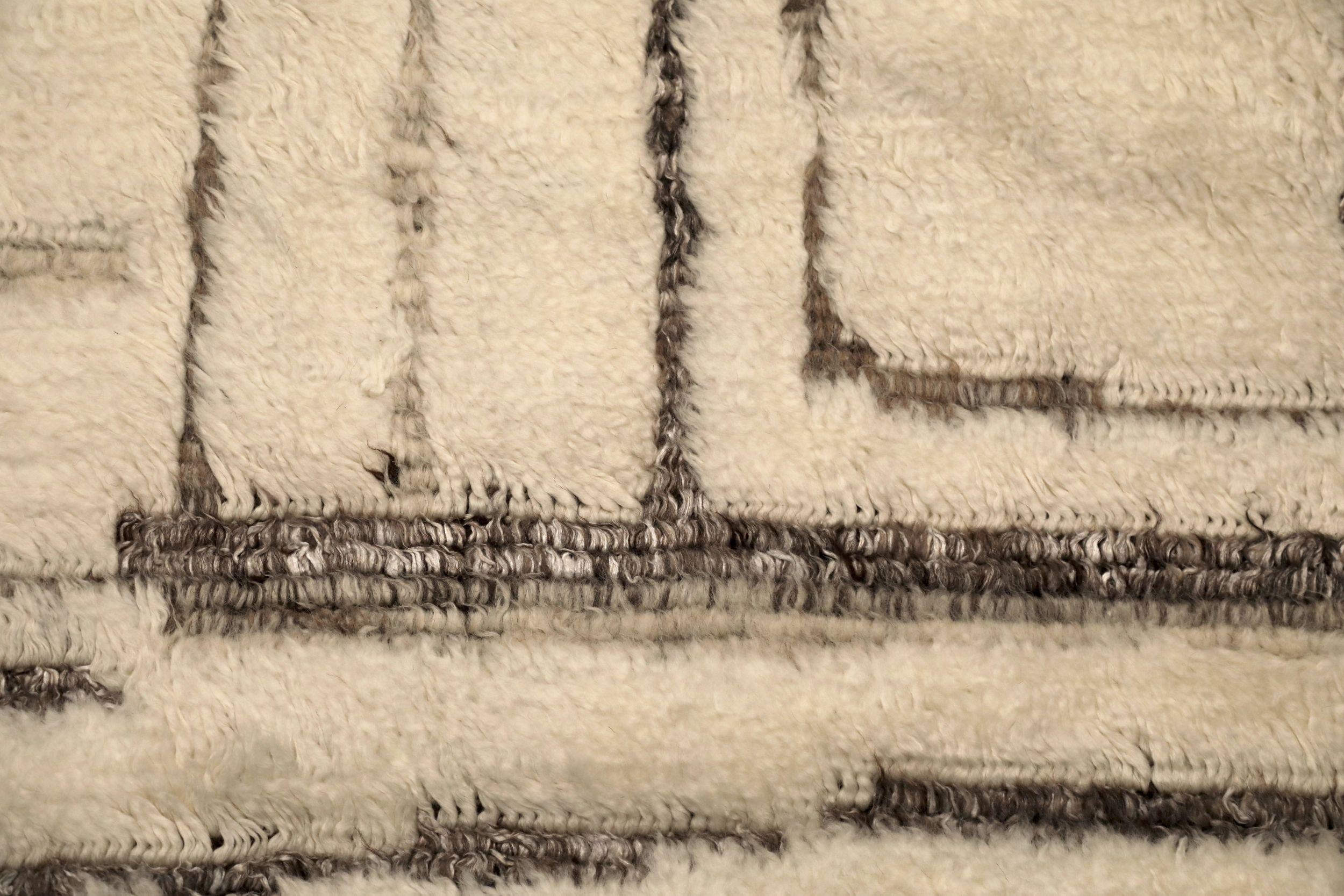 Annodato a mano Tappeti India Moroccan Area Rugs - Lana Marrone Avorio Design - 94529 in vendita