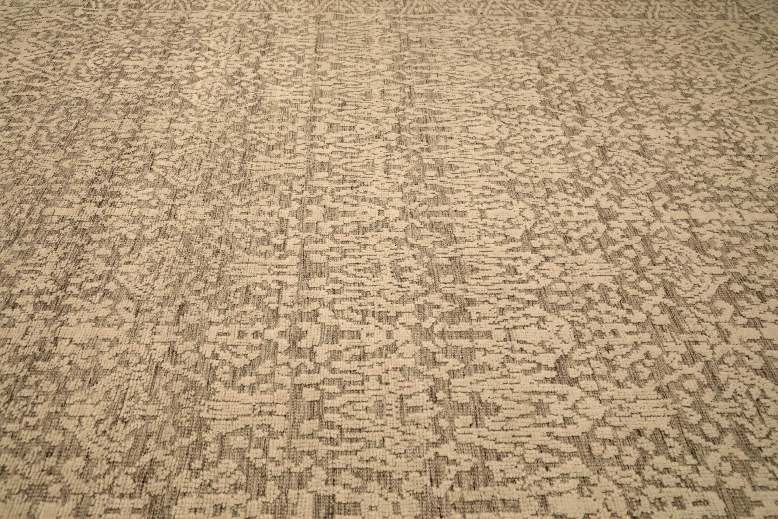 Hand-Knotted India Moroccan Area Rugs - Wool Brown Ivory Design - 96543 For Sale
