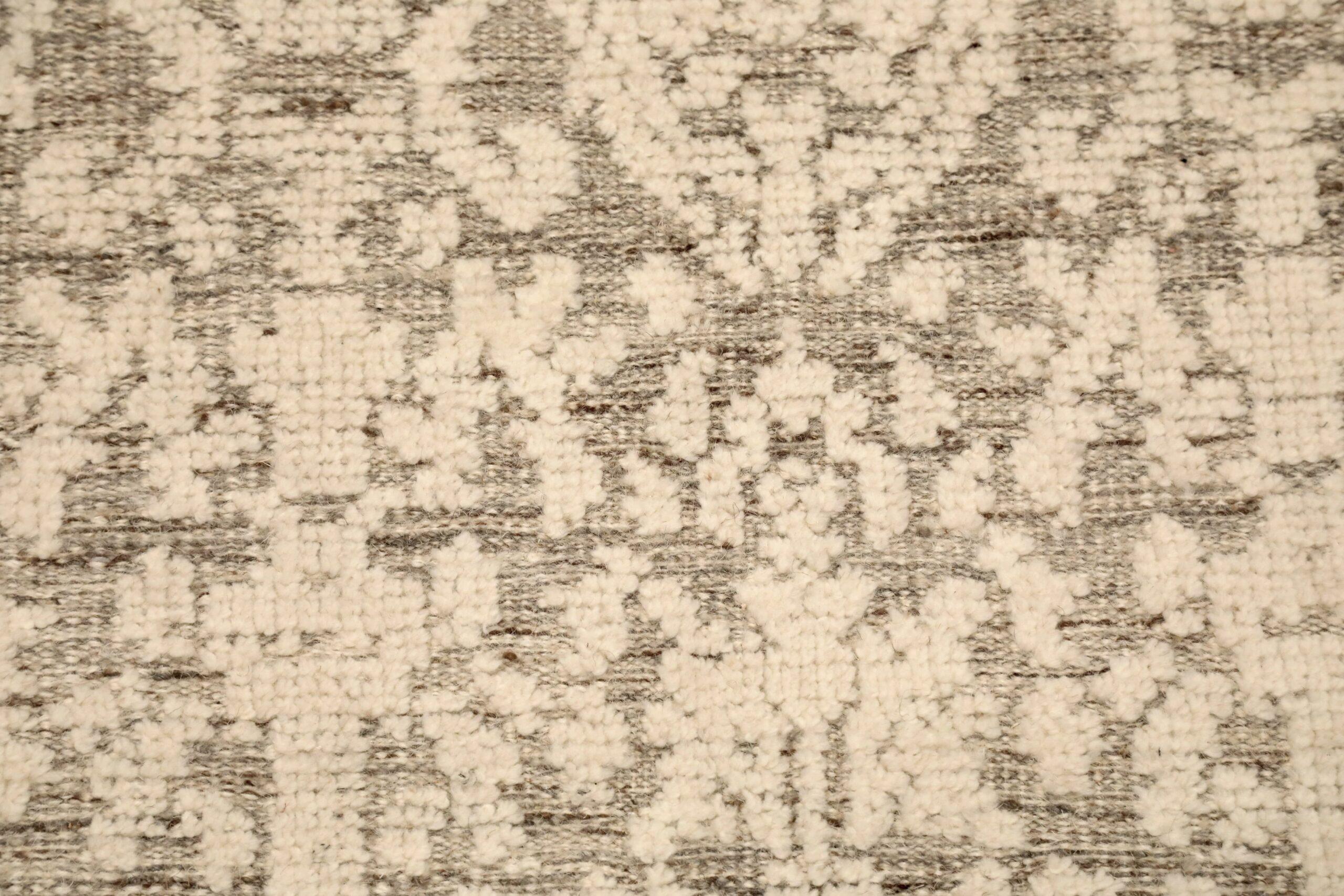 Hand-Knotted India Moroccan Area Rugs - Wool Brown Ivory Design - 96579 For Sale