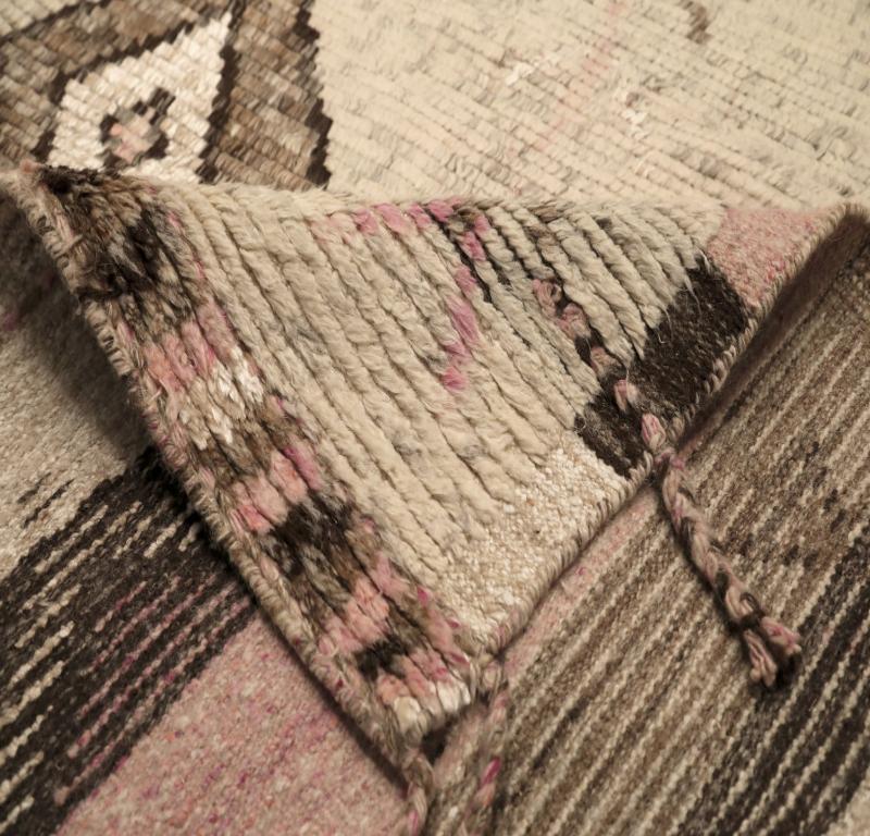 Indiano Tappeti India Moroccan Area Rugs - Lana Marrone Avorio Rosa Design - 94515 in vendita