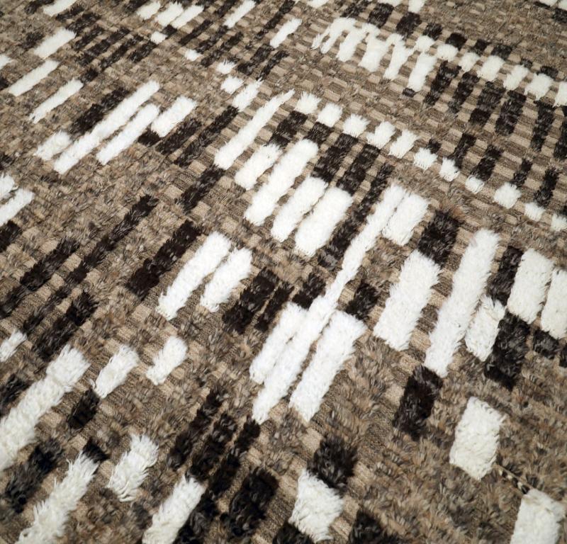 Moderno Tappeti India Moroccan Area Rugs - Lana Marrone Avorio Taupe Design - 94503 in vendita