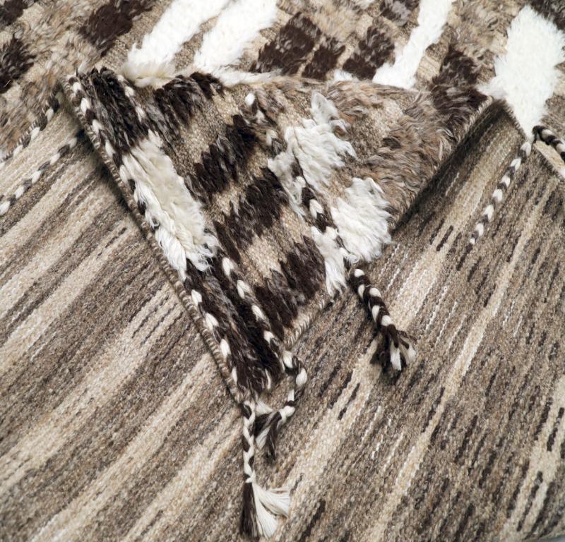 Indiano Tappeti India Moroccan Area Rugs - Lana Marrone Avorio Taupe Design - 94503 in vendita