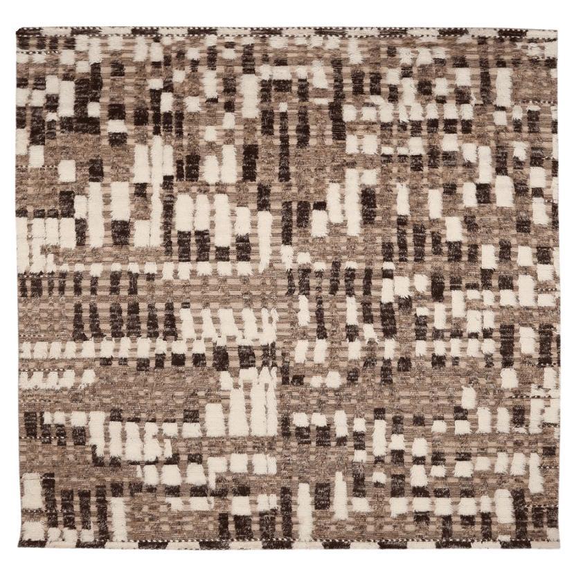 Tapis de sol marocain de l'Inde - Laine Brown Ivory Taupe Design - 94503