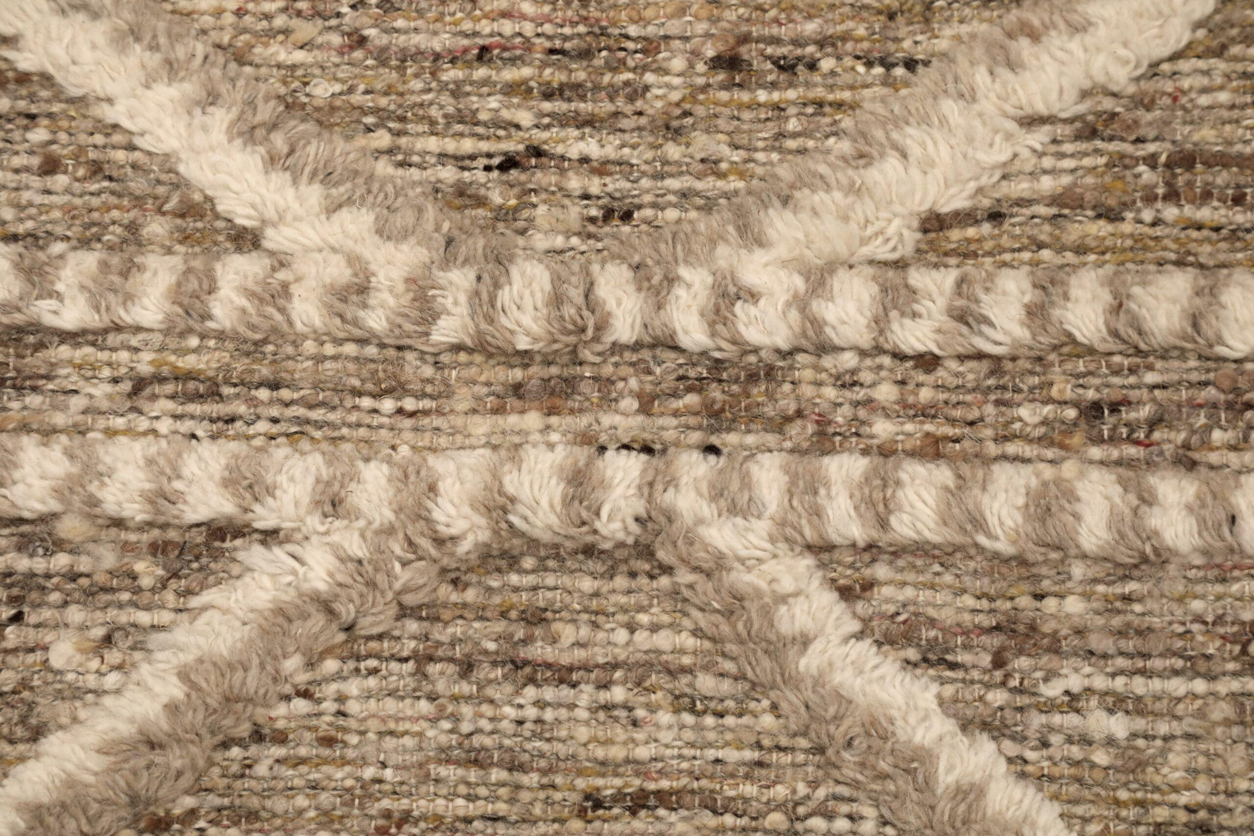 Indien Marokkanischen Bereich Teppiche - Wolle Brown Taupe Design - 96537 im Zustand „Hervorragend“ im Angebot in Dallas, TX