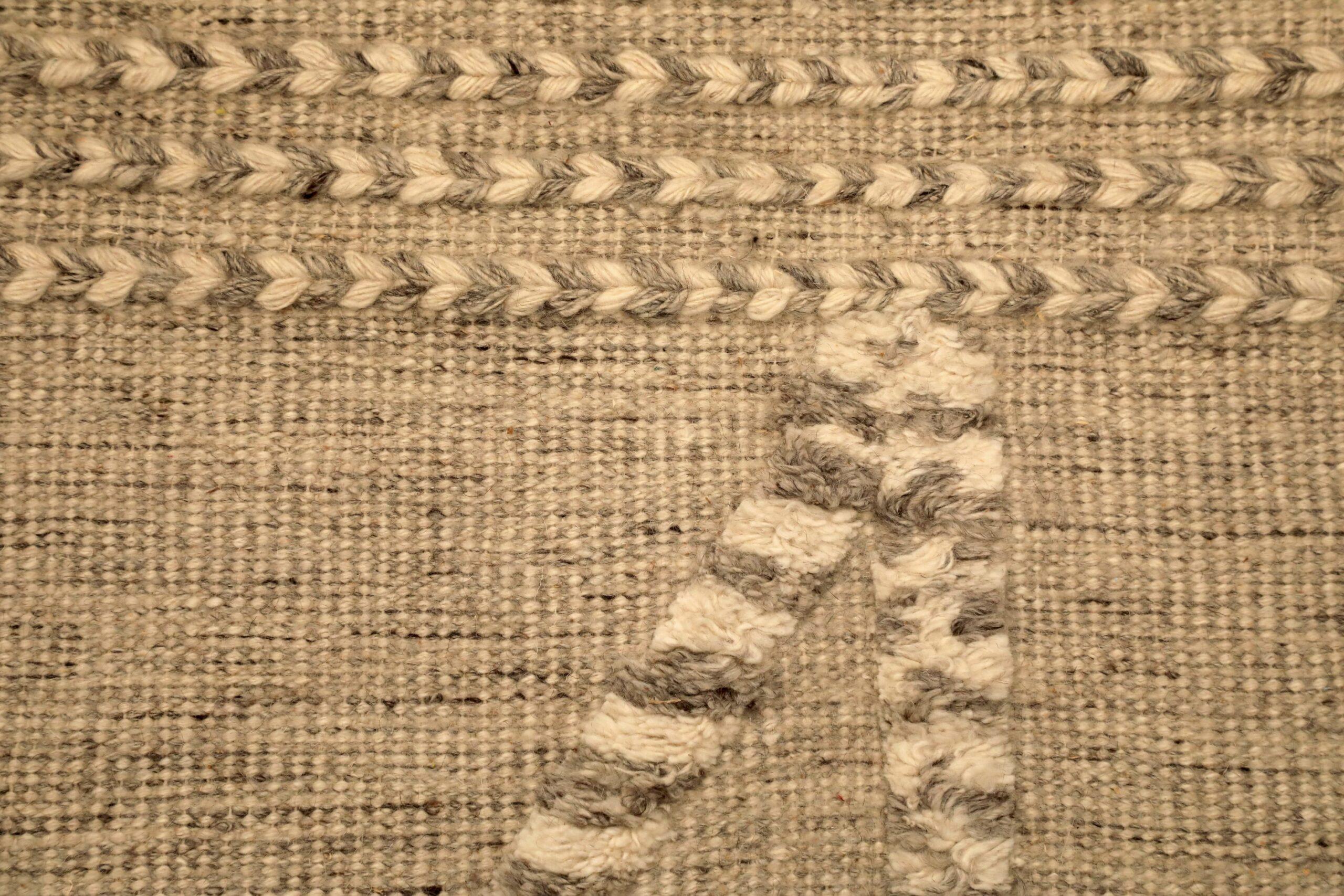 Hand-Knotted India Moroccan Area Rugs - Wool Brown Taupe Design - 96545 For Sale