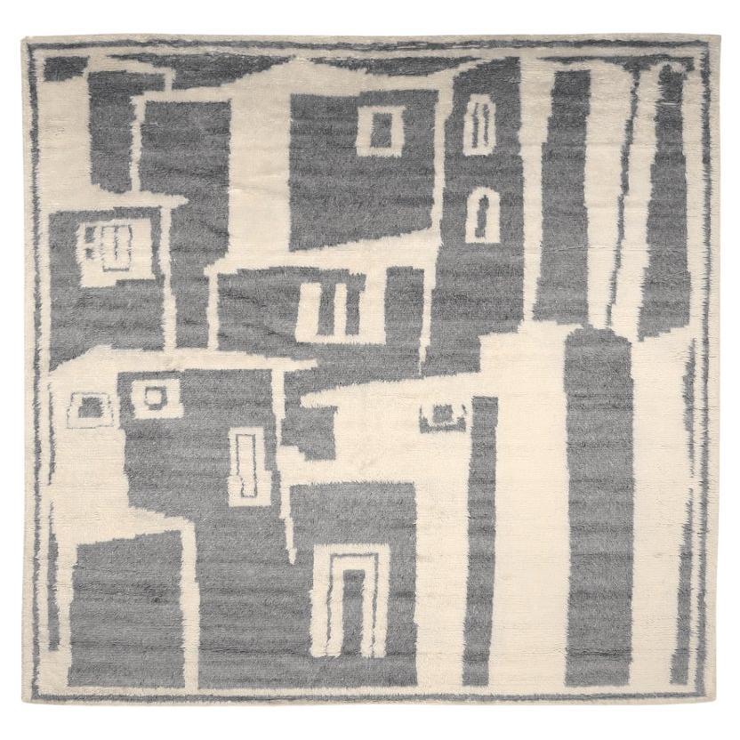 India Moroccan Area Rugs - Wool Gray Ivory Design - 94512