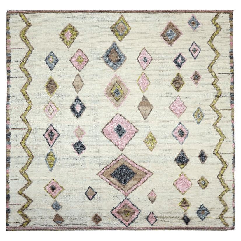Indien Marokkanischen Bereich Teppiche - Wolle Grün Elfenbein Rosa Design - 94495