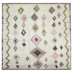 India Moroccan Area Rugs - Wool Green Ivory Pink Design - 94495