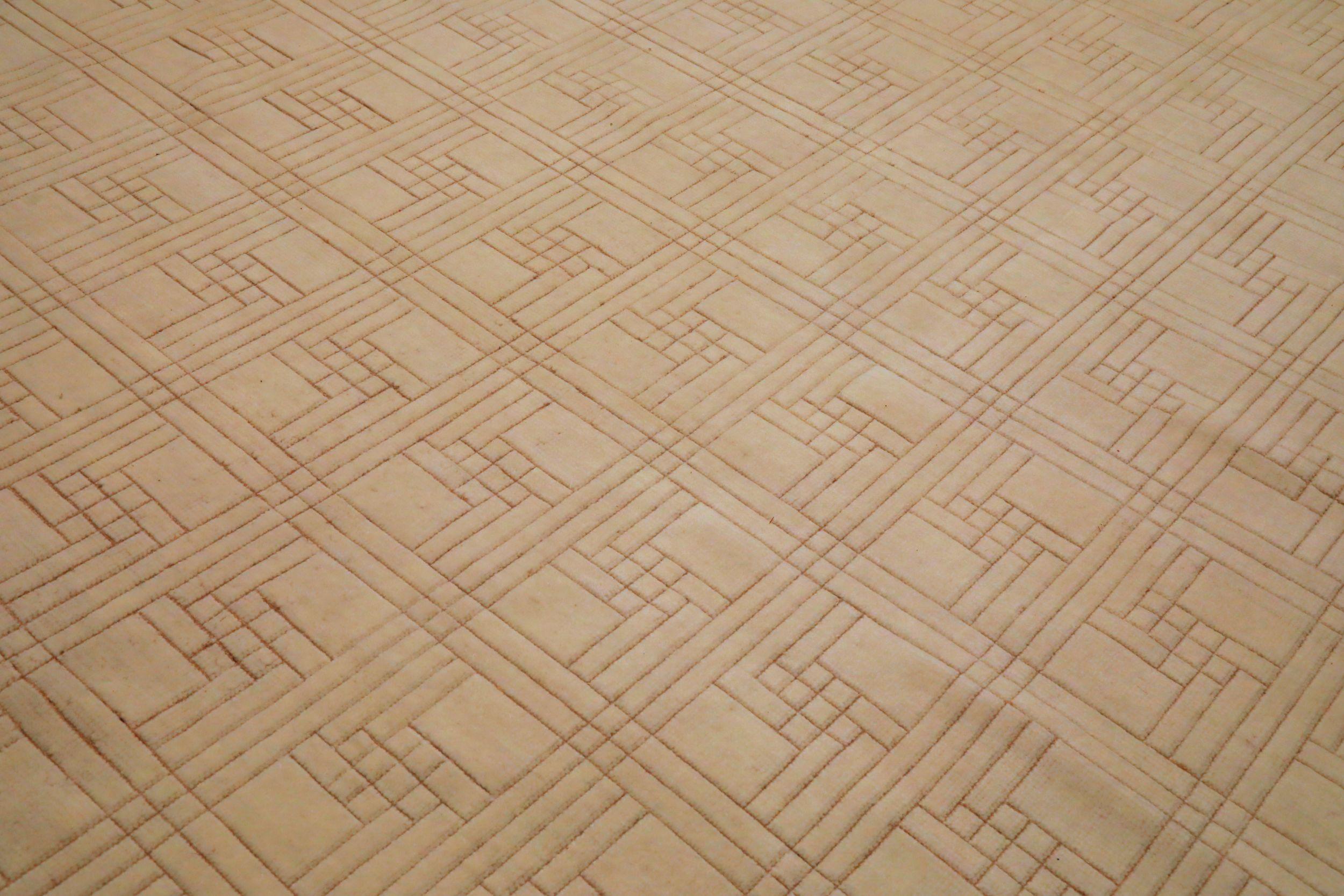 Moderne Tapis marocains indiens - Design en laine ivoire - 94221 en vente