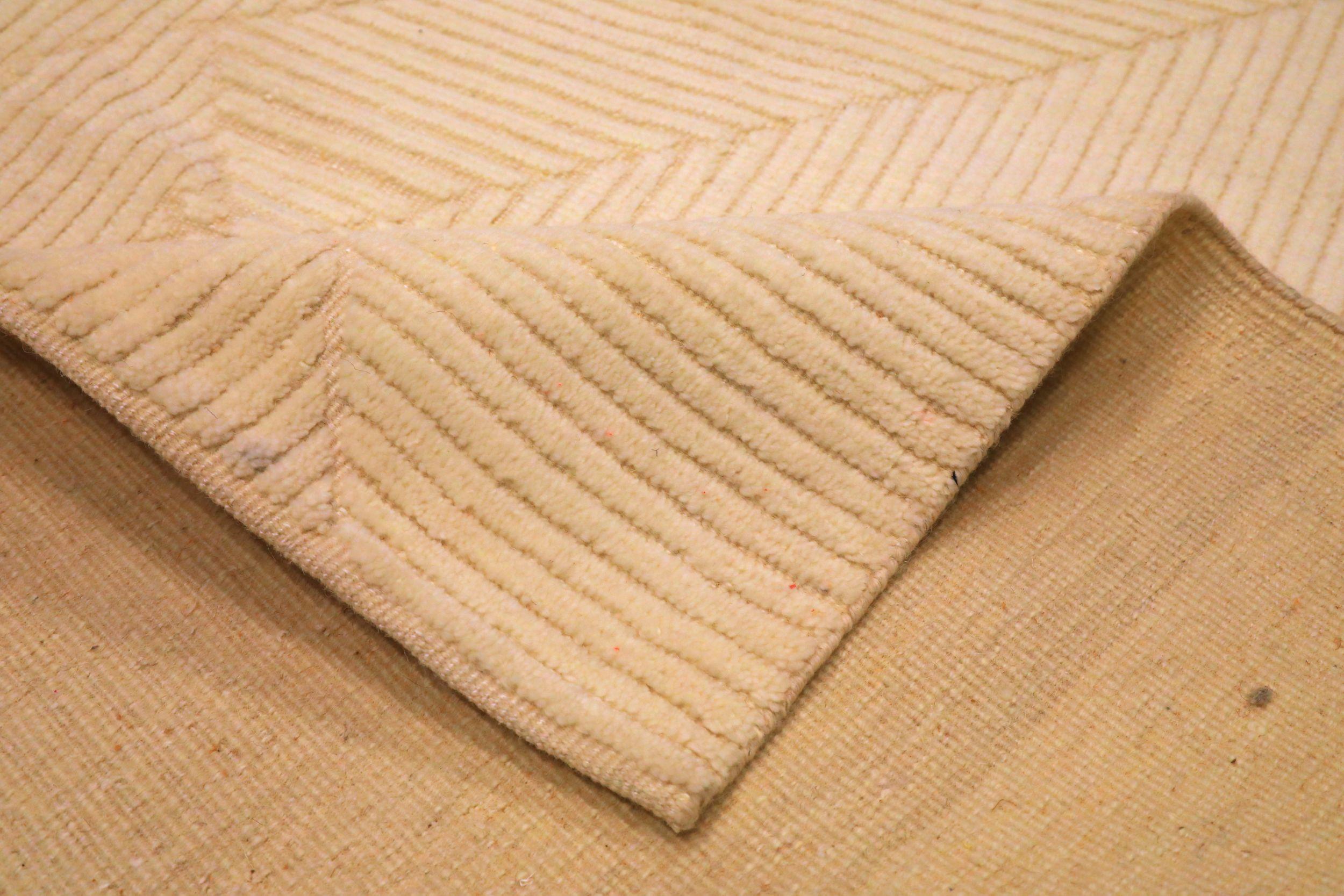 Indiano Tappeti India Moroccan Area Rugs - Wool Ivory Design - 94238 in vendita