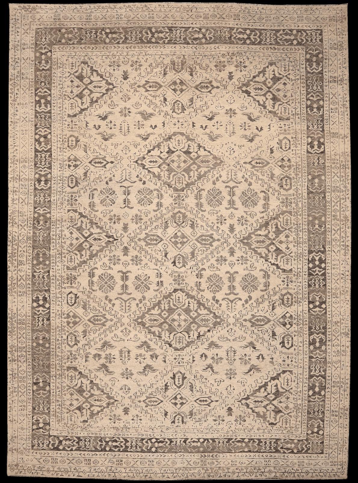 Marokkanische Teppiche aus Indien – Wolle in elfenbeinfarbenem Design – 96534