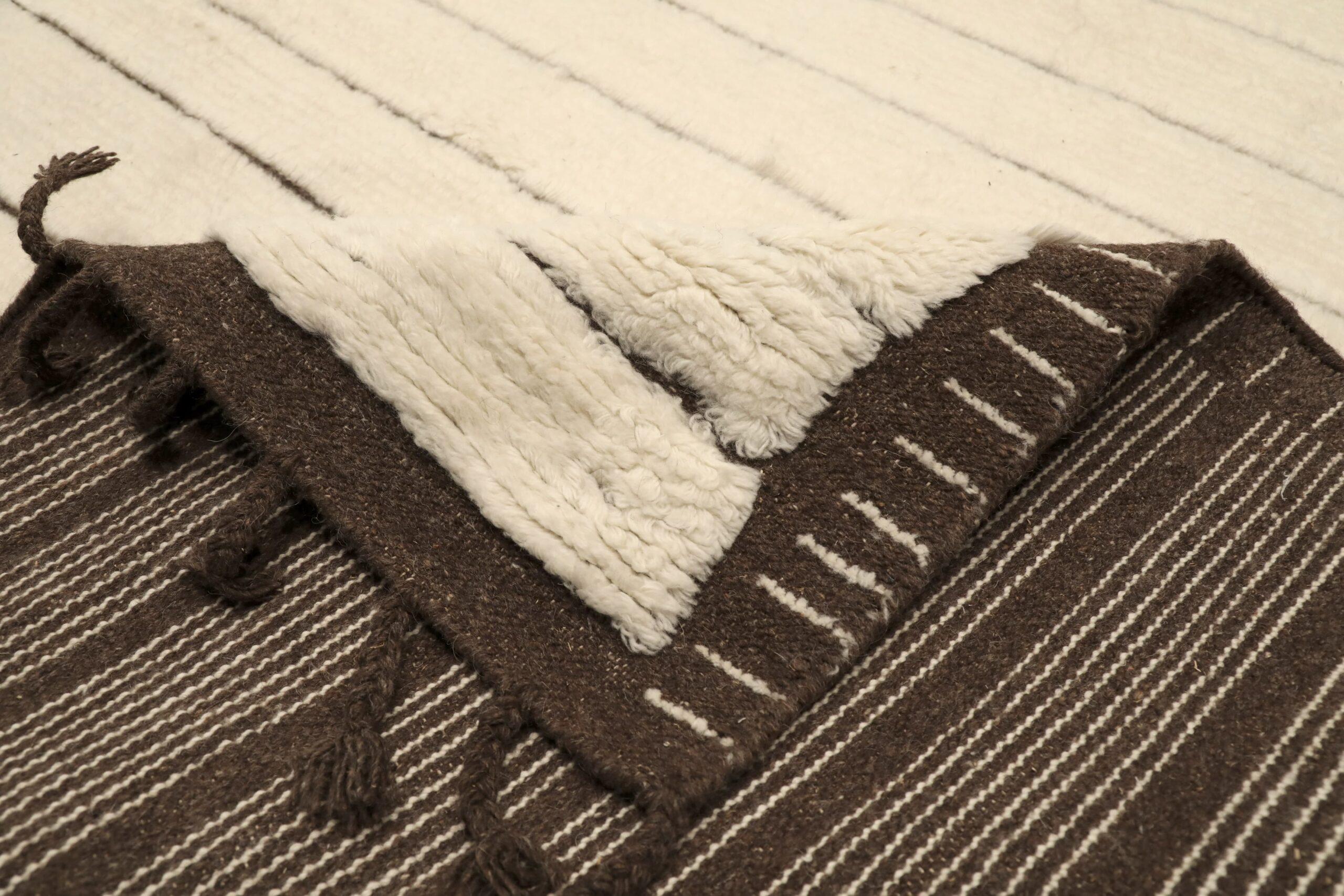 Indiano Tappeti India Moroccan Area Rugs - Wool Ivory Design - 96535 in vendita