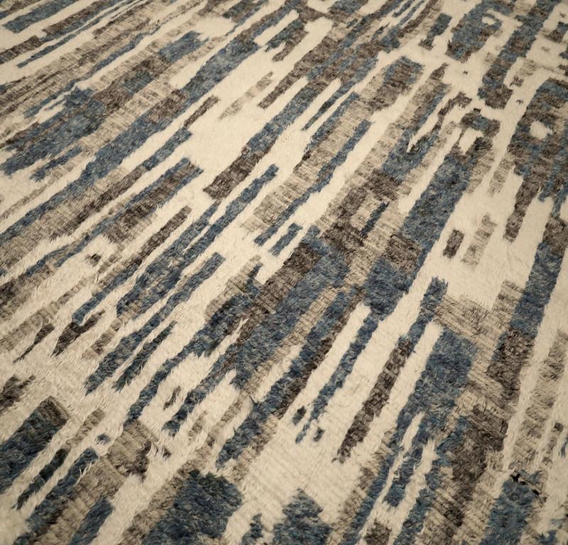 Moderno Tappeto India Moroccan Over Size - Lana Blu Marrone Avorio Design - 94520 in vendita