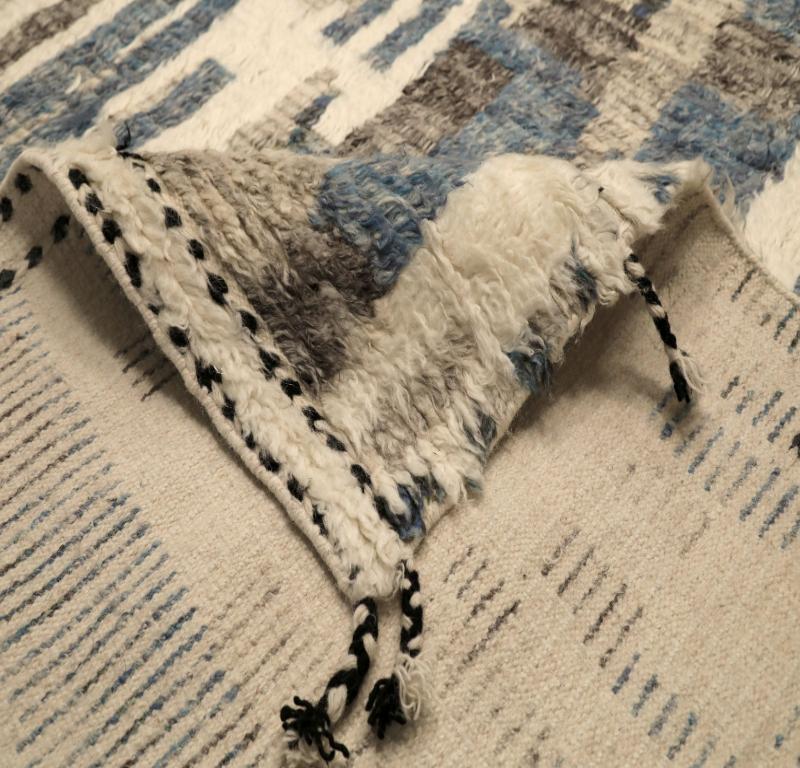 Indiano Tappeto India Moroccan Over Size - Lana Blu Marrone Avorio Design - 94520 in vendita