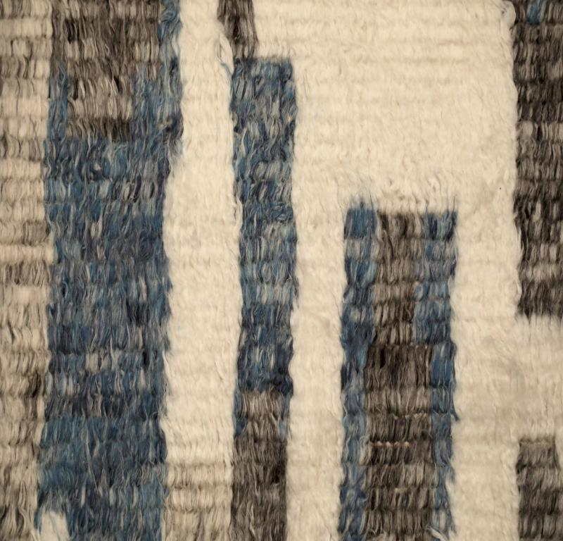 Annodato a mano Tappeto India Moroccan Over Size - Lana Blu Marrone Avorio Design - 94520 in vendita
