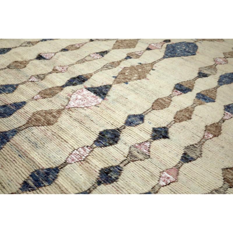 Modern India Moroccan Over Size Rug - Wool Blue Brown Ivory Design - 94538 For Sale
